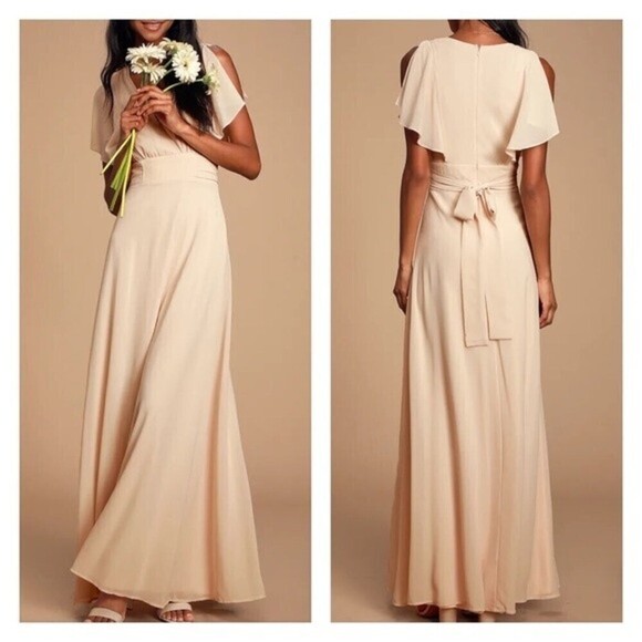 Lulus Dearly Loved Cream Pastel Flutter Sleeve Maxi Dress - Picture 12 of 16